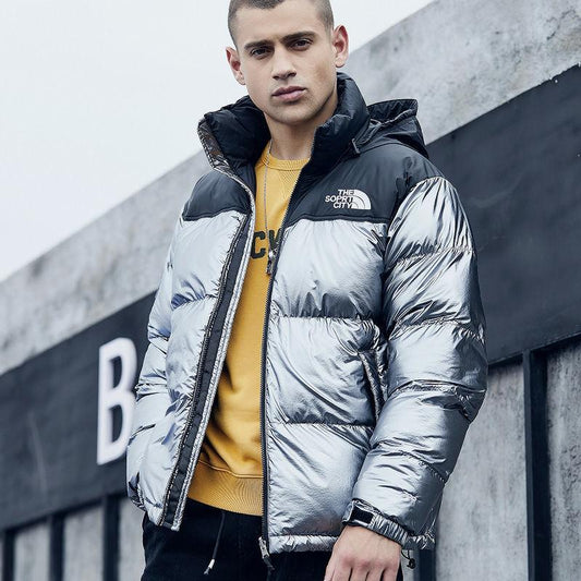 Large Size Silver All-match The Most Fashionable Trend of Men's Cotton Winter Loose Thick Warm Jacket