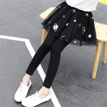 Girls' Leggings Spring and Autumn 2021 Middle and University Children Fake Two-piece Skirt Pants Outer Wear Pants