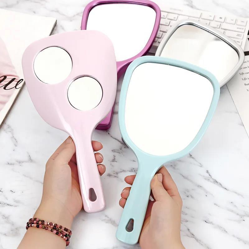 Women Hand-held Makeup Mirror Portable Enlarge Small Mirror  HD Thin and Light Travel Appointment Long Handle