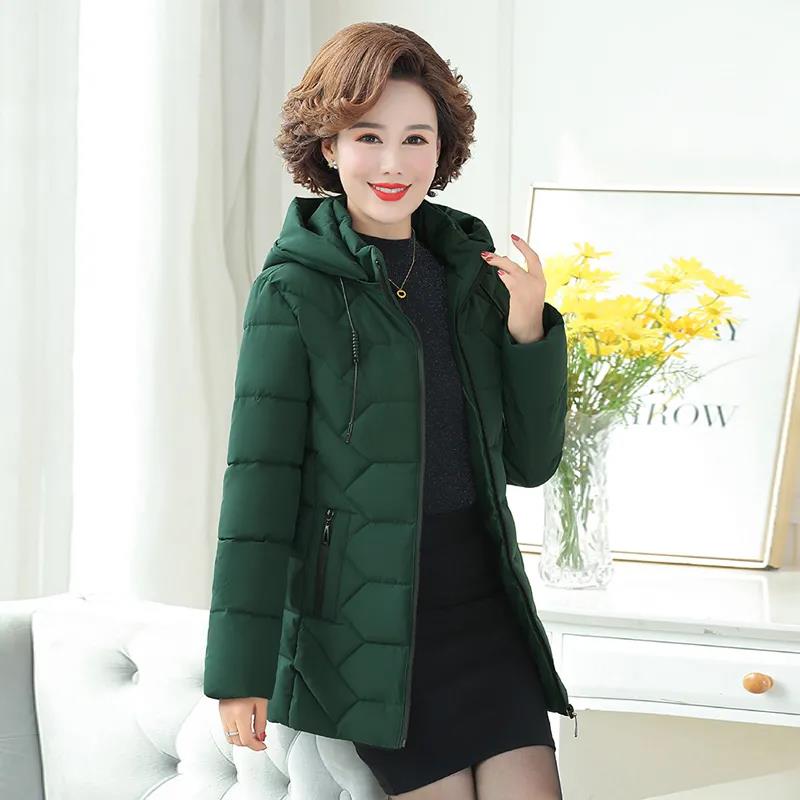 Winter Down Cotton Jacket Fashion Hooded Mid-length Jacket Thick Warm Cotton Jacket Suitable for Middle-aged Women