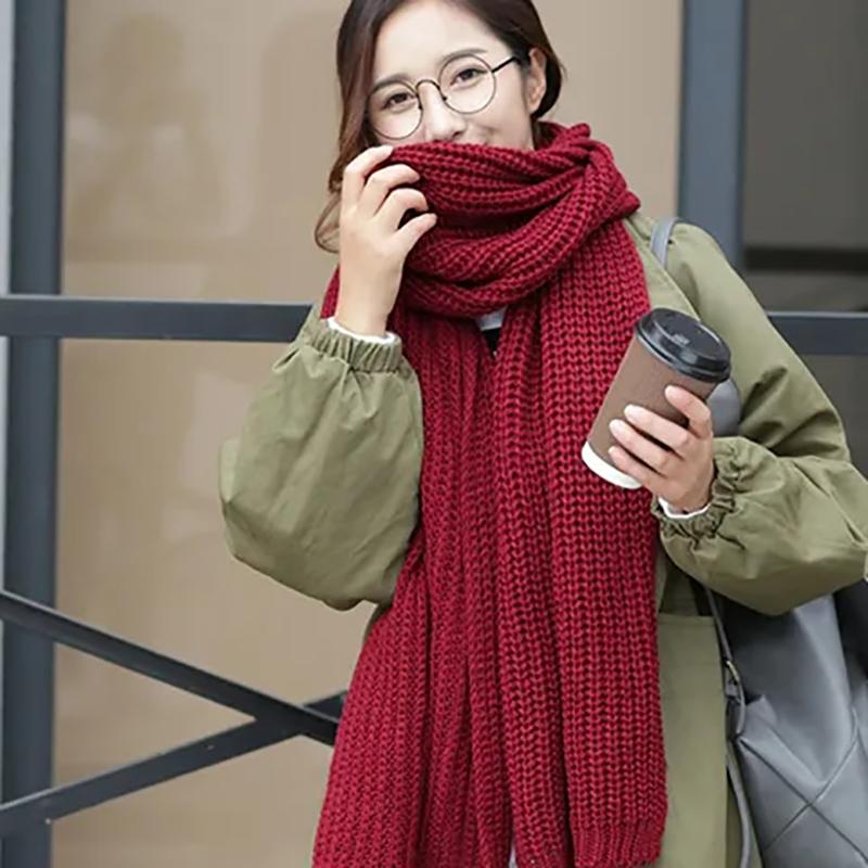 Autumn Winter Scarves Women Fashion Thicken Warm Soft Long Knitted Shawls Female Solid Coarse Wool Knit Scarfs Couples Lady Scarf