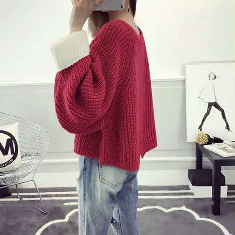 Autumn and Winter Short Casual Sweater Pullover Loose Casual Top Round Neck Long Sleeve Women's Sweater