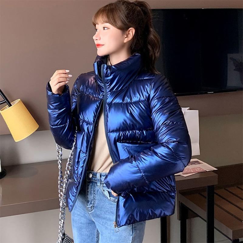 Women's Shiny Short Down Jacket Winter Korean Style Loose Quilted Jacket Casual Stand-collar Padded Jacket