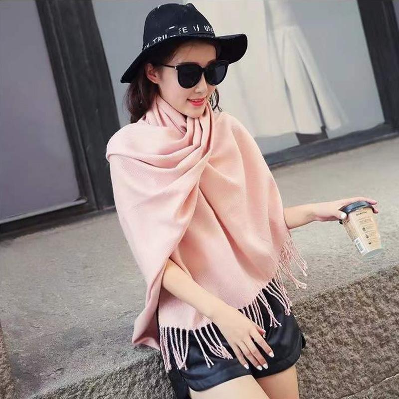 Women's Autumn Winter Multifunctional Shawl Scarf with Buckle Korean Style Warm Imitation Cashmere Scarf Air Conditioning Shawl Padded Cloak Jacket