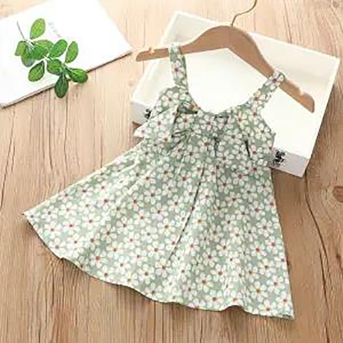 Summer Baby Girls Sling Dresses Children's Clothing Girls Sweet Lovely Polka Broken Flowers Bow Sleeveless Vest Dress