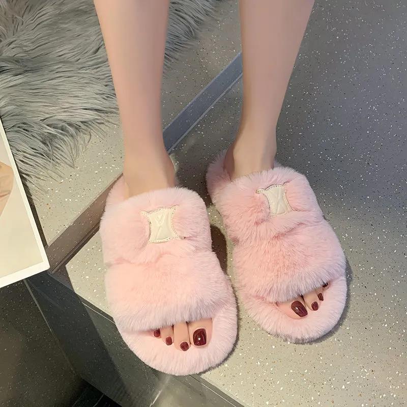 Ladies Cotton Slippers Plush Slippers Fall Winter Fashion Outer Wear All-match Flat Flat Shoes