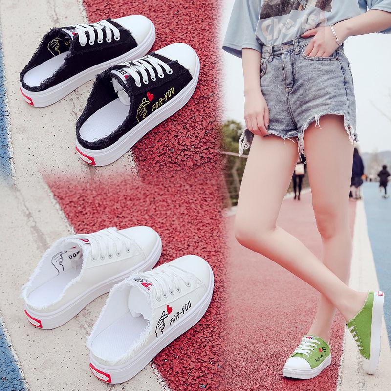 Canvas Shoes Half Drag 2132 Sandals Women Shoes Platform Loafer Fashion Non-slip Breathable Vulcanized Shoes