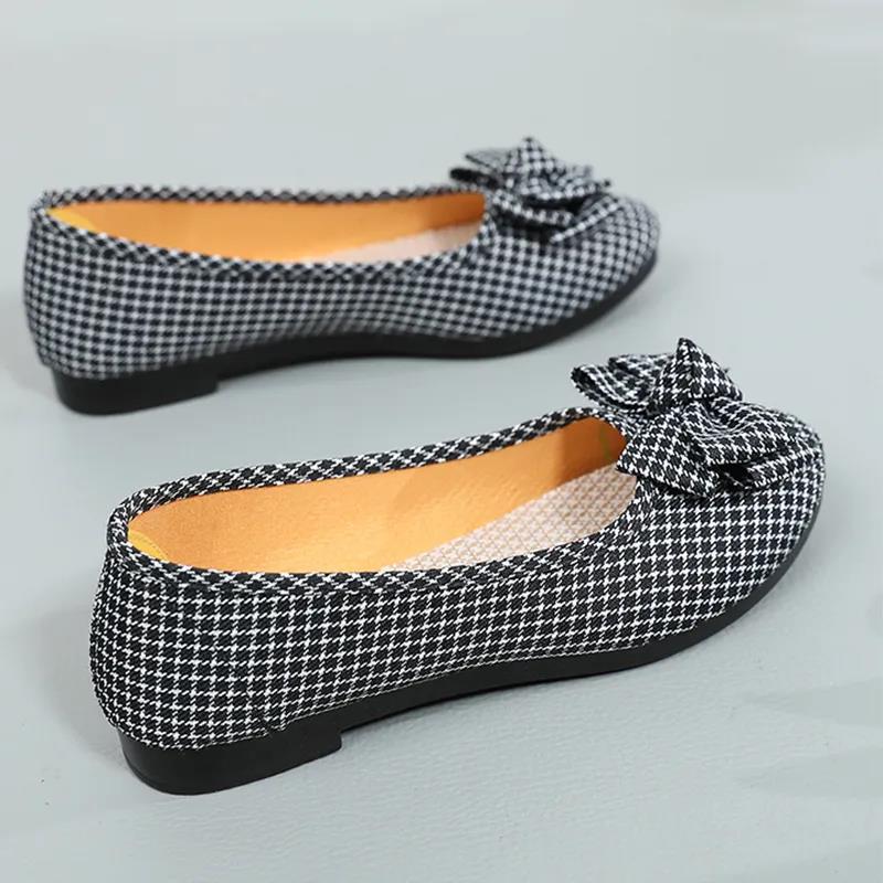 Cloth Shoes Women's Black Work Shoes Plaid Shoes Bow Beanie Shoes Soft Bottom Non-slip