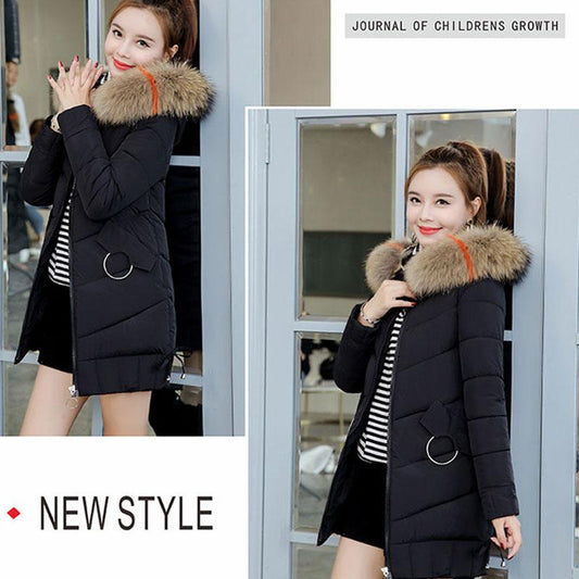 Winter Women Parkas Coats Casual Hooded Parka Jackets Warm Solid Zipper Plus Size Cotton-padded Coats with Colorful Fur Collar