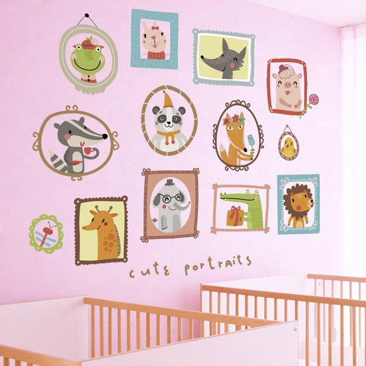 Cute portrait cartoon wall stickers kindergarten background decorative stickers zoo wallpaper