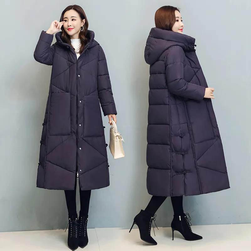 Retro Padded Down Padded Jacket Women's Winter Ethnic Style Loose Long Over-the-knee Jacket