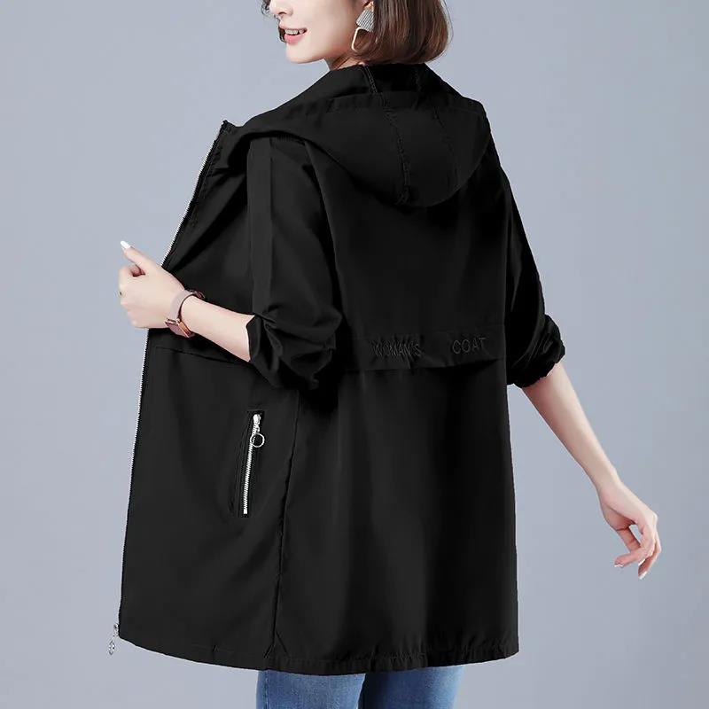 Autumn Windbreaker Women's Mid-length Coat Women's Spring and Autumn All-match Plus Size Coat Jacket Women