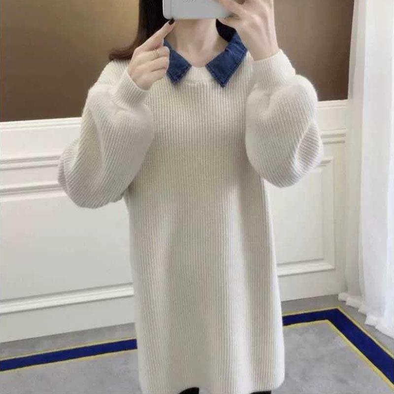 Autumn and Winter Long Loose Sweater Solid Color Knitted Pullover Bottoming Shirt Fashion Simple Women's Sweater