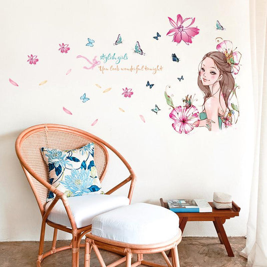 Creative fashion girl wallpaper living room girl bedroom decoration waterproof pink wall stickers