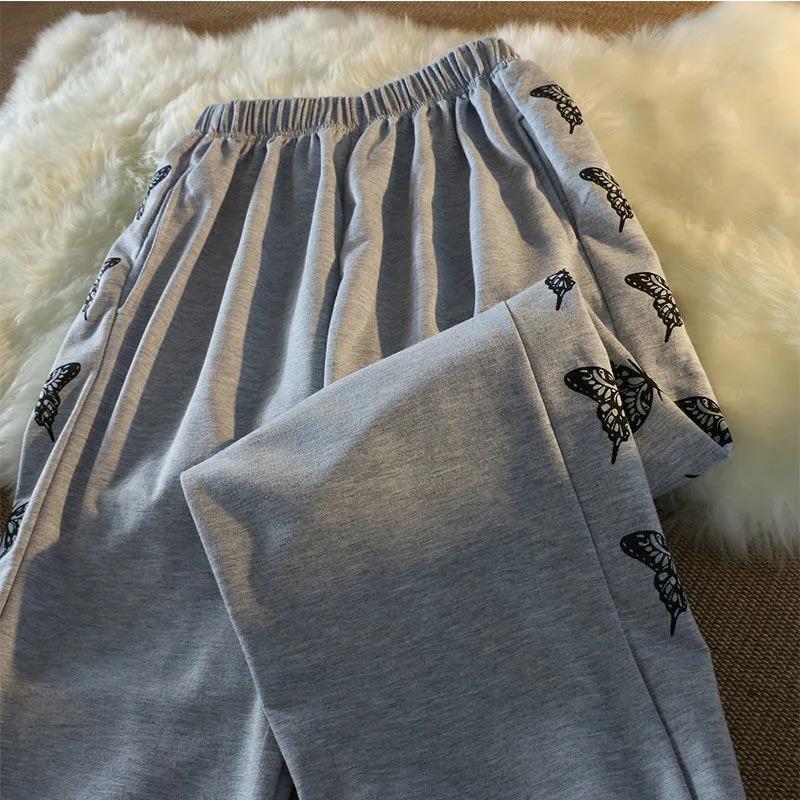 Gray Sports and Leisure Wide-leg Pants Women's Summer Loose Straight Original Color Butterfly Beam Pants Thin Harem Pants