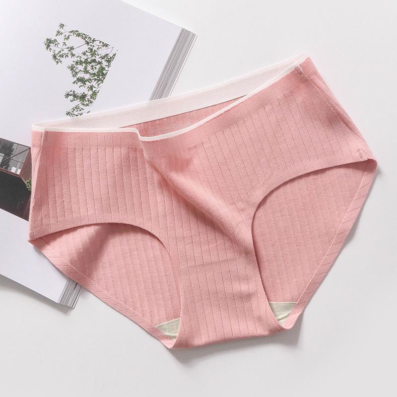 4Pcs/Set Women's Solid Color Panties Cotton Crotch Mid Waist Underpants Large Size Casual Seamless Briefs