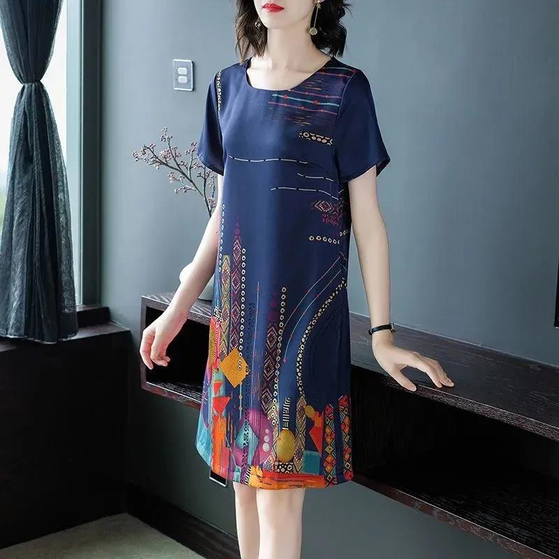 Ice Silk Dress 2021 Female Summer Loose Casual Large Size Straight Dress