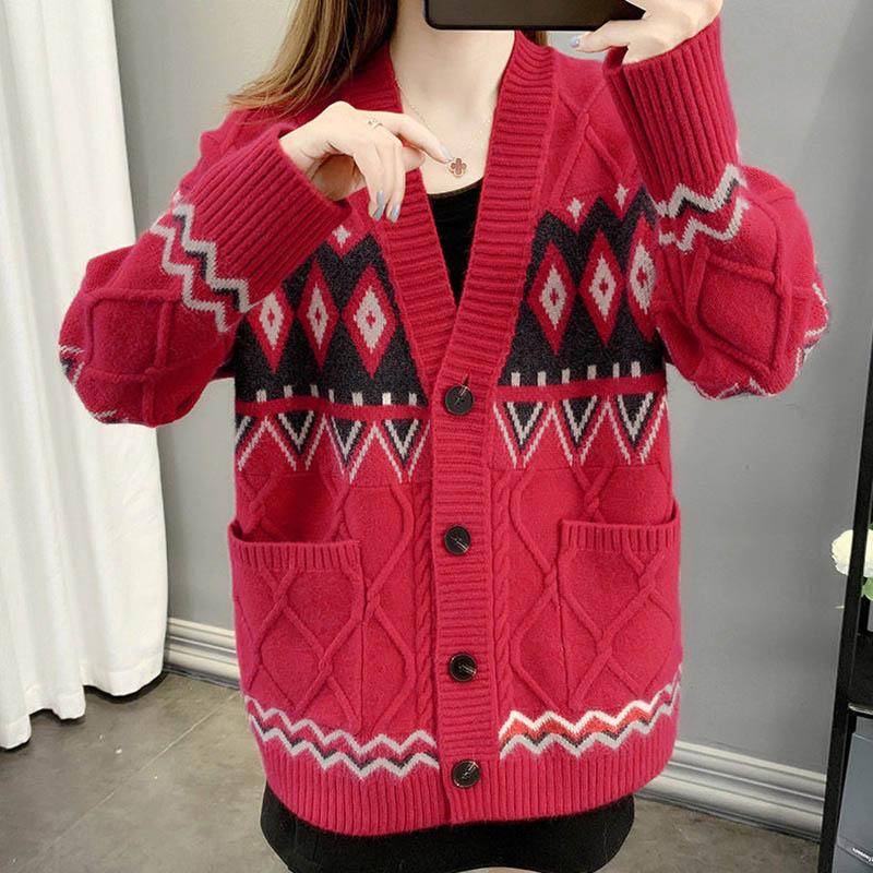 Sweater Cardigan Thickened Mid-length Spring and Autumn Loose Knit Lazy Style Jacket Women