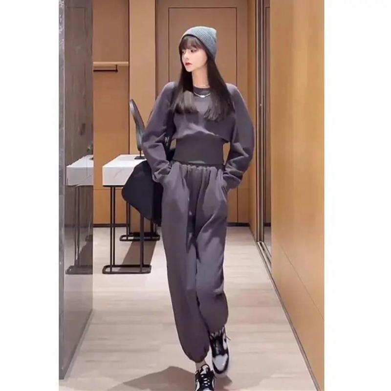 Women's Autumn Suits Loose All-match Thin Casual Sports Pullovers Long-sleeved Sweater Sweatpants Two-piece Sportswear Sweatshirt Sports Sets