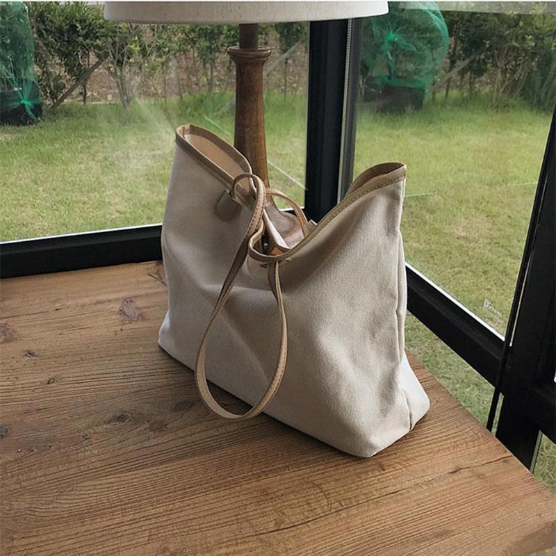 Women Canvas Bags Hobo Bags 1Pcs Travel Casual Large Daily Shoulder Tote Shopper Handbag Simple