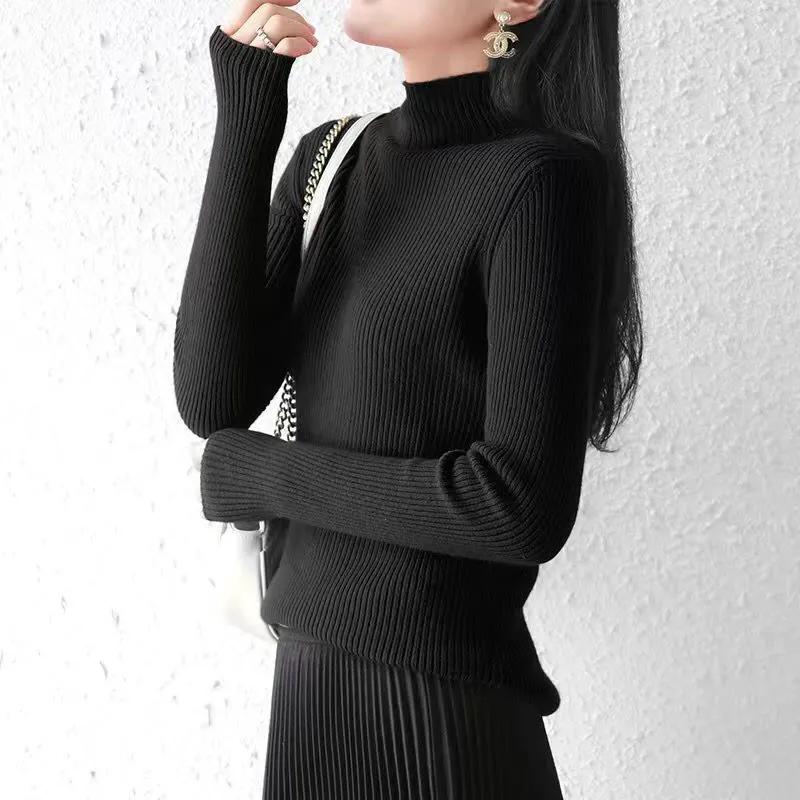 Winter Sweater Women Turtleneck Pullover Sweaters Solid Long Sleeve Slim Basic Tops Lady Knitted Jumper