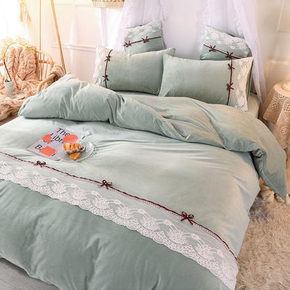 Winter Plus Velvet Warmth Double-sided Flannel Bed Sheet Four-piece Set Thick Crystal Velvet Bedding