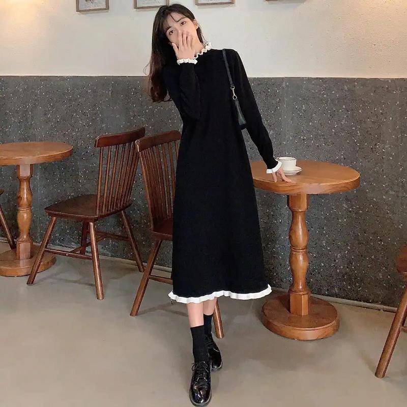 Autumn and Winter French Base Skirt with Mid-length Sweater Over The Knee Knitted Temperament Dress To Keep Warm and Comfortable