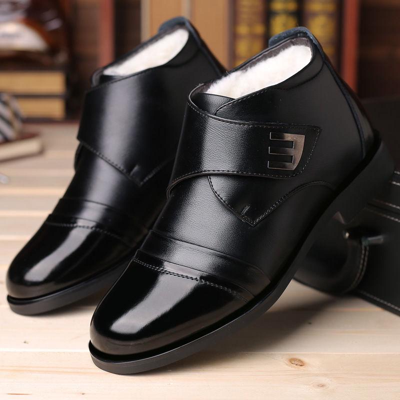 Men Leather Shoes High Top Shoes Men's Winter Velvet Thick Warm Men's Cotton Shoes Winter Snow Boots