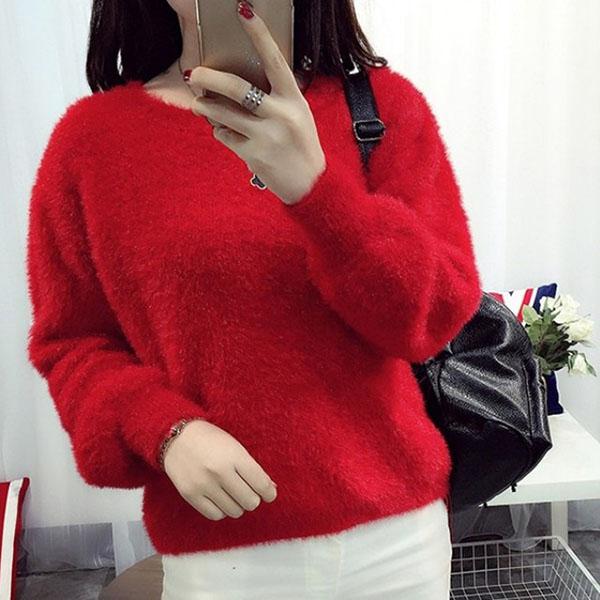 Autumn and Winter Round Neck Short Top Loose Pullover Solid Color Long-haired Sweater Thick Mohair Bottoming Shirt