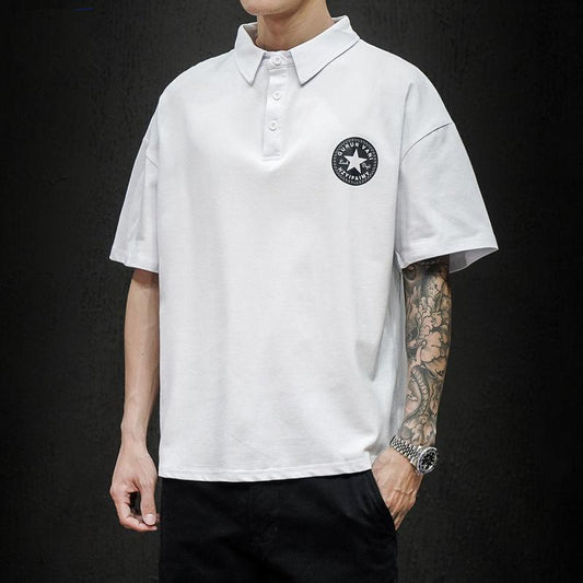 Short-sleeved T-shirt Male Ins Tide Brand Summer Wild Lapel    Shirt Loose Youth