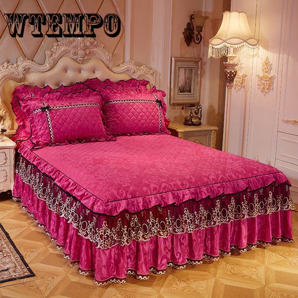 Ruffled Bed Skirt Queen Size Cotton Flower Cotton Bedding Set Bed Sheet