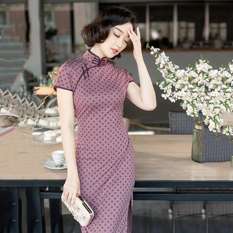 High-end Daily Cheongsam Dress Spring and Summer Knitting Improved Cheongsam Dress Mid-length Temperament Mother