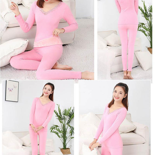 Thermal Underwear Women Plus Velvet Thickening Suit Body Slimming Tight-fitting Autumn Clothes Long Trousers Cotton Sweater Base Winter