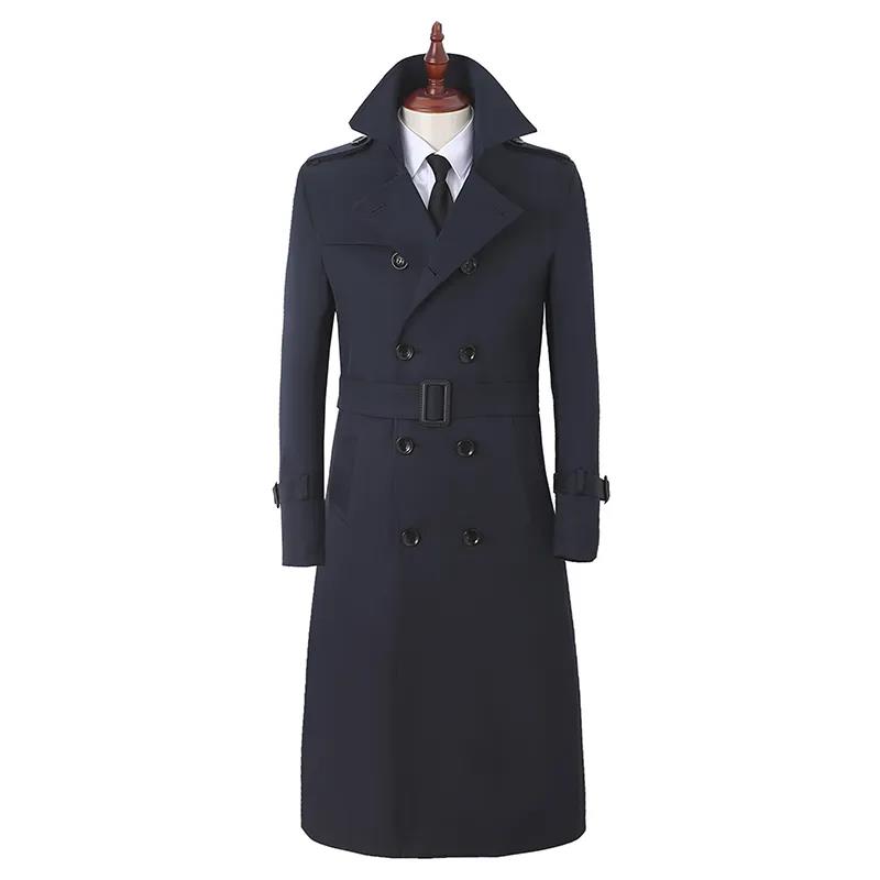 Long Over The Knee Cashmere Windbreaker V-neck Solid Color Robe Casual Slim Coat Gentleman Button Jacket Spring