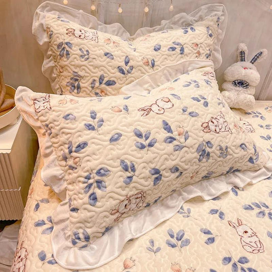 Princess Style Lotus Leaf Pillowcase Coral Velvet Thickening Bedroom Pillowcase Girls Dormitory A Pair of Pillow Core Liner Cover