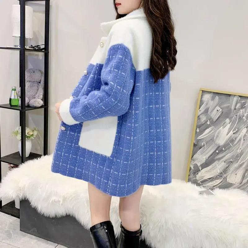 Student Spring and Autumn Woolen Coat with Mink Fleece