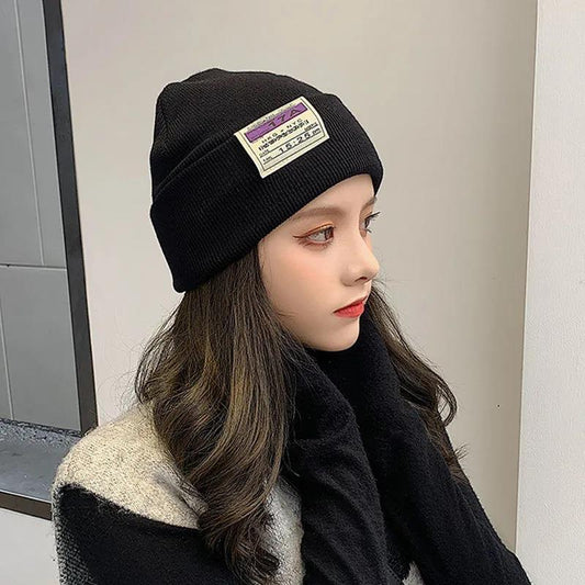 Hat Women Autumn and Winter Korean Fashion Candy Color Knitted Hat Thick Warm Patch Woolen Hat