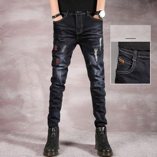 Summer Scratch Men's Jeans Casual Slim Fit Youth Distressed Black Jeans