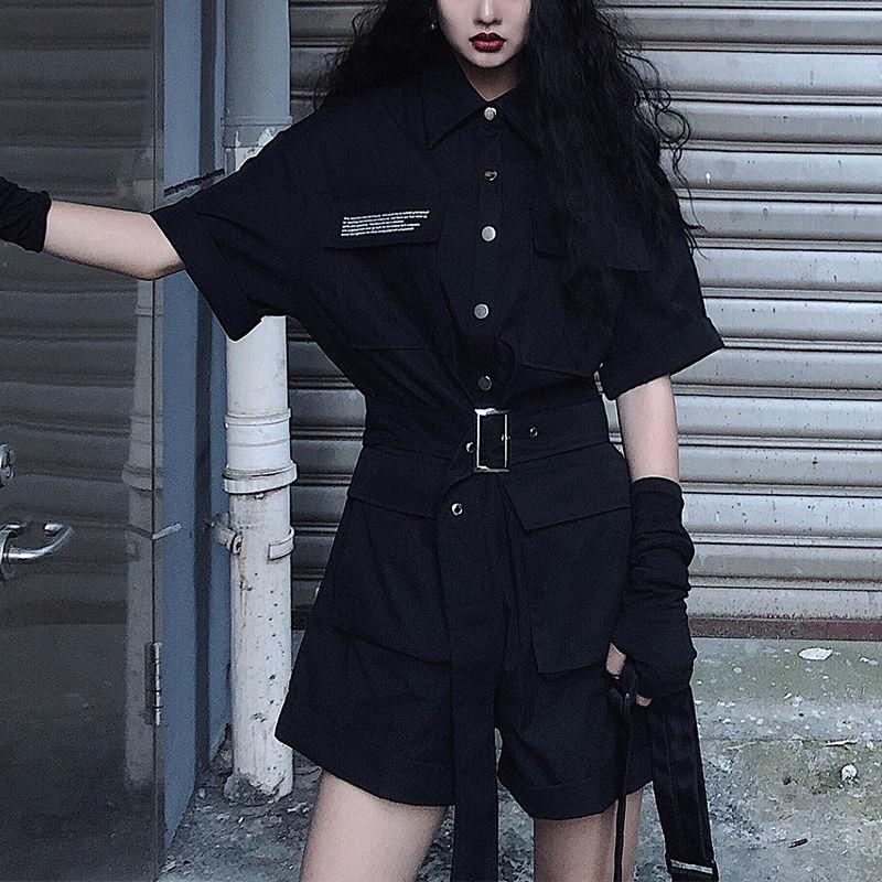 Hip-hop Style Women Sexy Black Cool Girls Jumpsuits Rompers Spring and Summer Short Sleeve Casual Vacation Office Home