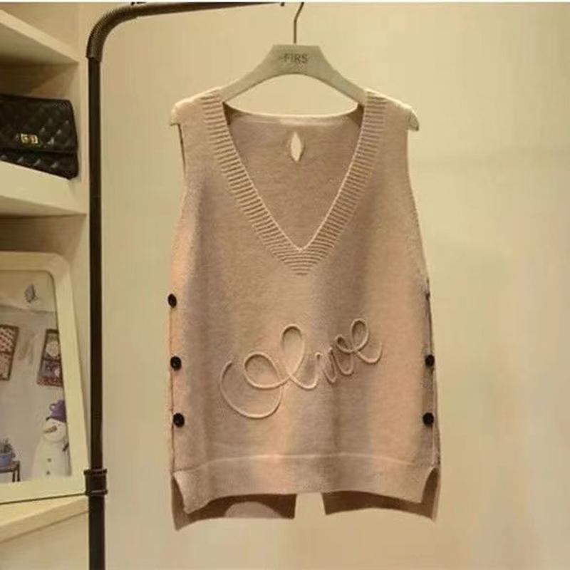 Women's Short Button Knit Vest Loose and Thin V-neck Sleeveless Casual Vest Thin Sweater Pure Color Versatile Comfortable Sweater