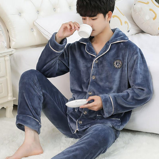 Pajamas Men's Winter Coral Velvet Thickened Plus Velvet Warm Spring, Autumn and Winter Men's Flannel Home Service Suit