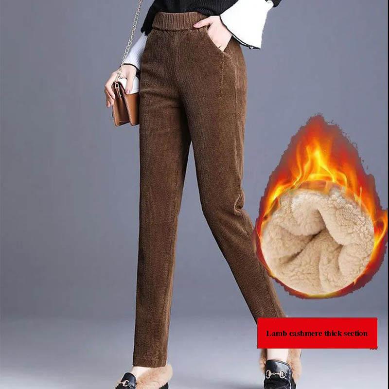 Plus Velvet Corduroy Casual Pants Women Thickened Winter Outer Wear Loose and Thin Large Size Lamb Velvet Carrot Pants