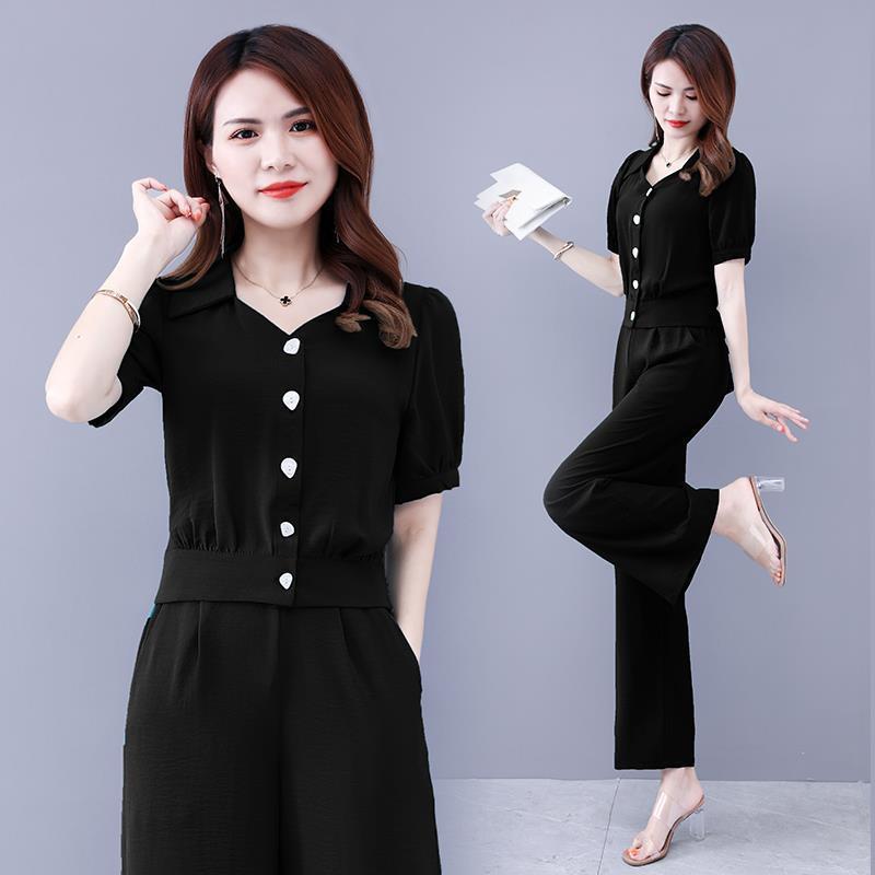 Suit Women's Summer Temperament  Two-piece Suit Short Top Loose Wide-leg Pants Professional Casual Suit Light and Breathable Fabric for Work