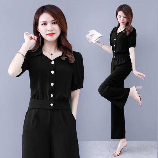 Suit Women's Summer Temperament  Two-piece Suit Short Top Loose Wide-leg Pants Professional Casual Suit Light and Breathable Fabric for Work