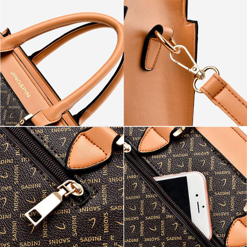 Personality Vintage Print PU Leather Handbags for Women Bags Luxury Top-Handle Bags Large Capacity Crossbody Bag