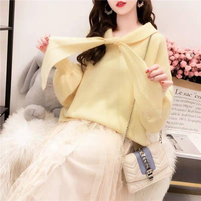 Korean Fashion Ladies Full Sleeve Women Knitting Sweater Solid Pullover and Jumper Loose Sweater