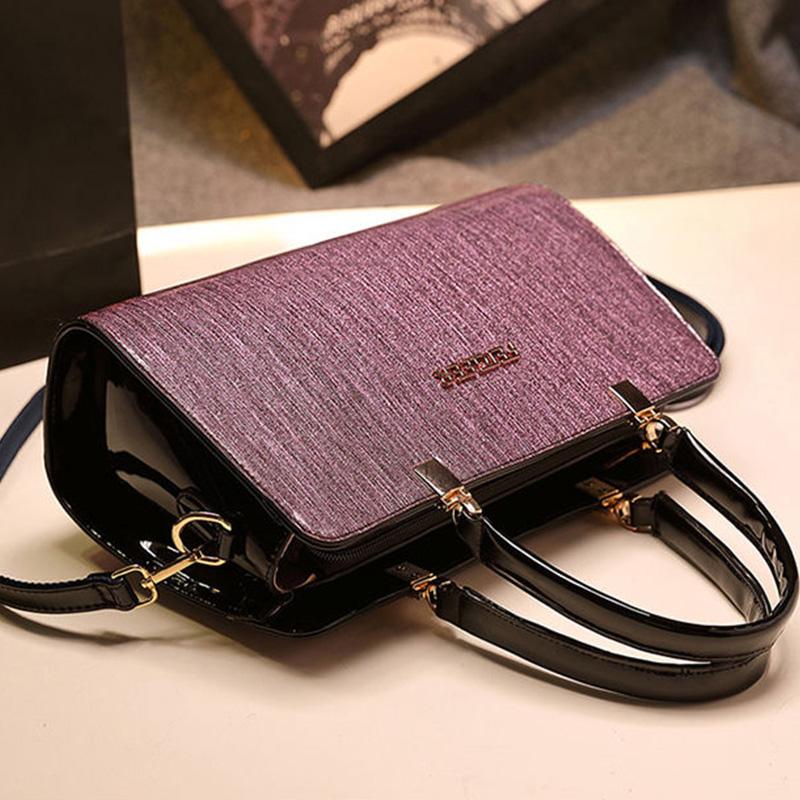 Ladies Bag Fashion Middle-aged Mother Bag Patent Leather Messenger Shoulder Handbag Simple Leather Female Bag