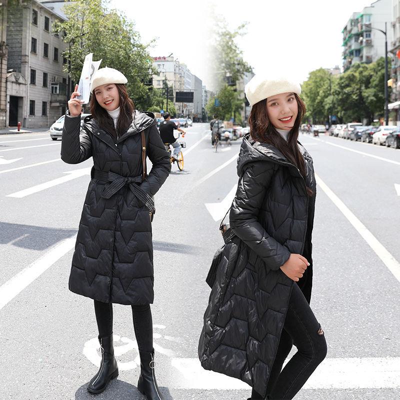 Winter Padded Jacket Women's Slim Down Padded Jacket Over The Knee Mid-length Hooded Warm Padded Jacket