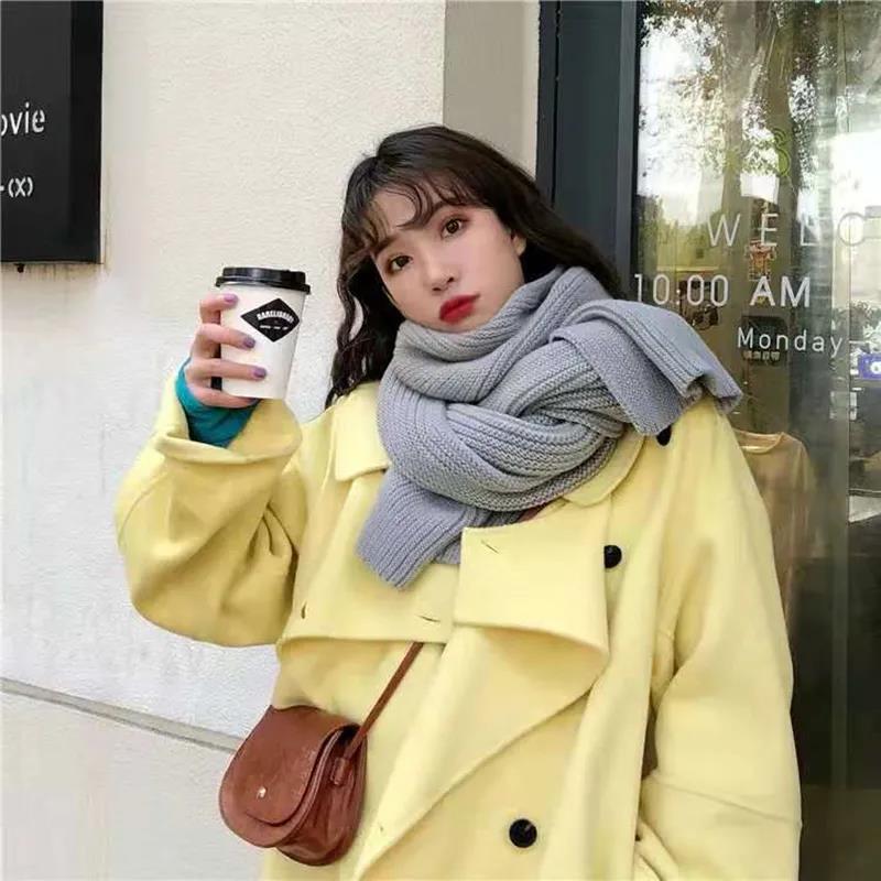 Scarf Female Winter Korean Fashion Solid Color Woven Scarf Thick Warm Wool Couple Scarf Shawl