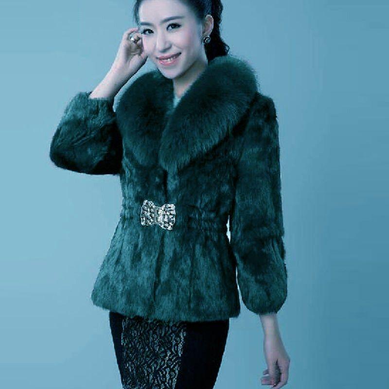 Elegant Faux Fur Coat Women Autumn Winter Thick Warm Soft Fleece Jacket P Outerwear V Neck Faux Rabbit Hair Coat with Fur Collar